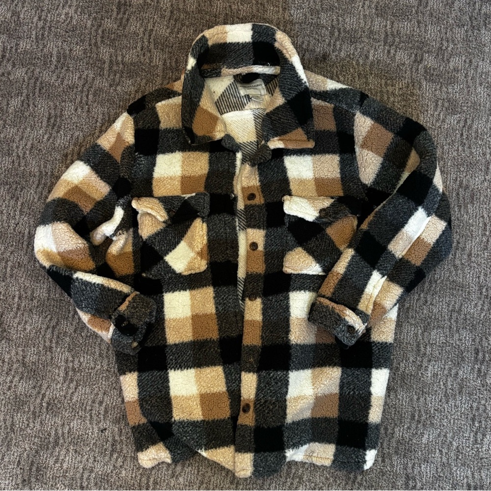 Sabrina Lauren Plaid Button-Up Sherpa shacket Jacket